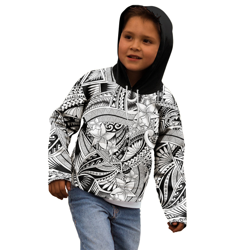 Polynesia Kid Hoodie Tribal Polynesian Spirit With White Pacific Flowers - Wonder Print Shop