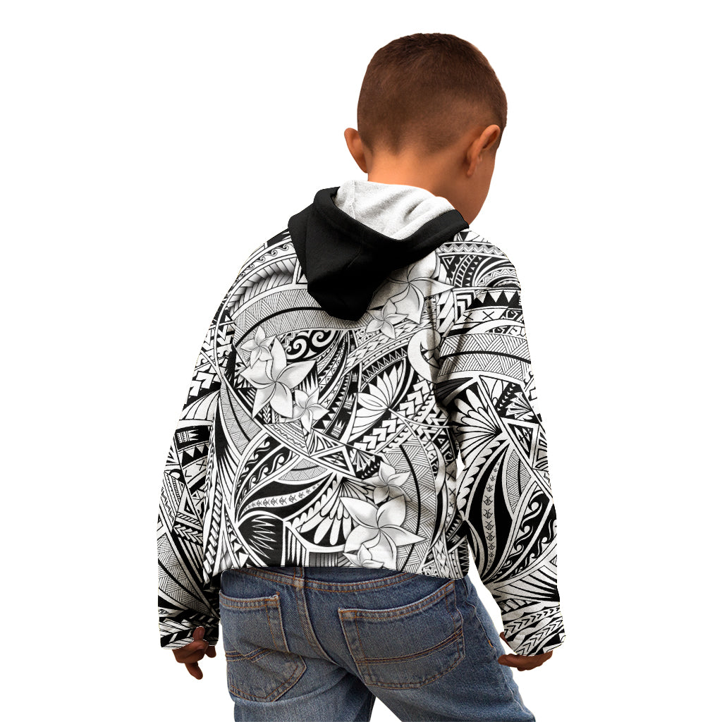 Polynesia Kid Hoodie Tribal Polynesian Spirit With White Pacific Flowers - Wonder Print Shop