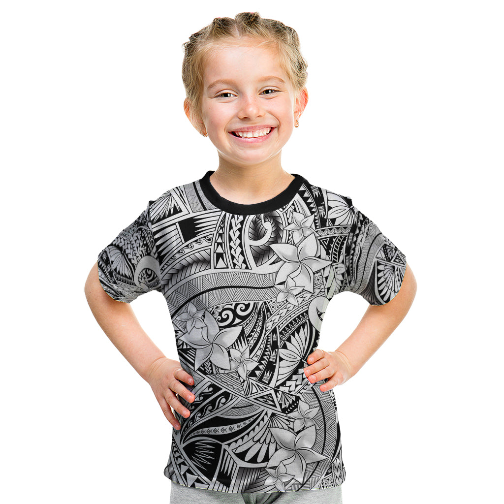 Polynesia Kid T Shirt Tribal Polynesian Spirit With White Pacific Flowers - Wonder Print Shop