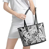 Polynesia Leather Tote Bag Tribal Polynesian Spirit With White Pacific Flowers - Wonder Print Shop