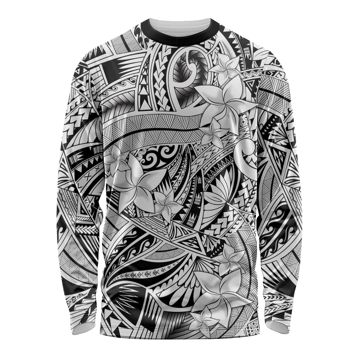 Polynesia Long Sleeve Shirt Tribal Polynesian Spirit With White Pacific Flowers - Wonder Print Shop