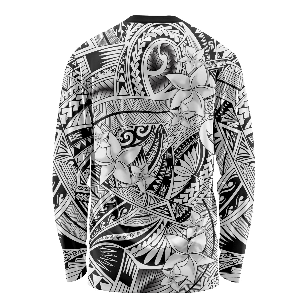 Polynesia Long Sleeve Shirt Tribal Polynesian Spirit With White Pacific Flowers - Wonder Print Shop