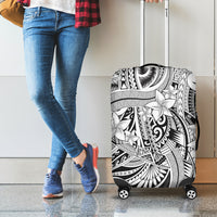 Polynesia Luggage Cover Tribal Polynesian Spirit With White Pacific Flowers - Wonder Print Shop