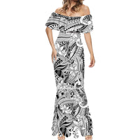 Polynesia Mermaid Dress Tribal Polynesian Spirit With White Pacific Flowers - Wonder Print Shop