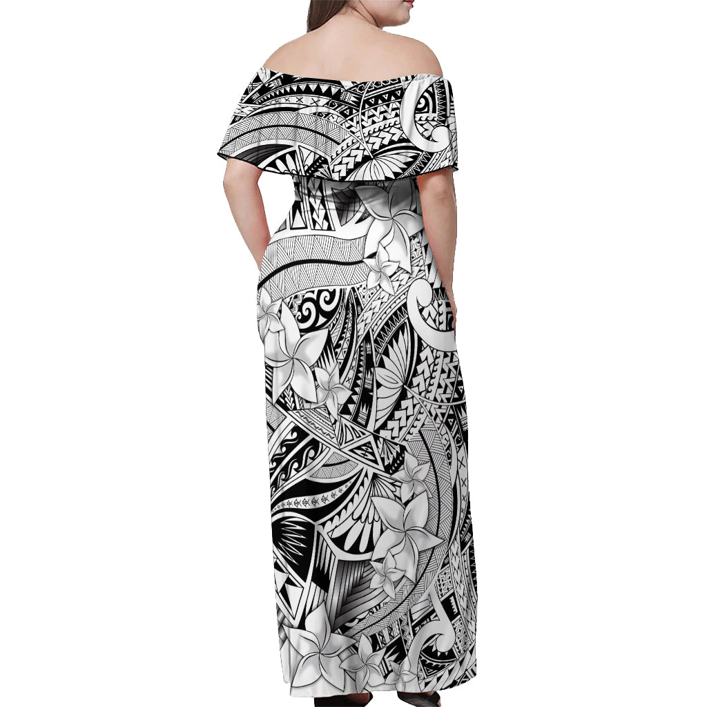 Polynesia Off Shoulder Maxi Dress Tribal Polynesian Spirit With White Pacific Flowers - Wonder Print Shop