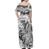Polynesia Off Shoulder Maxi Dress Tribal Polynesian Spirit With White Pacific Flowers - Wonder Print Shop