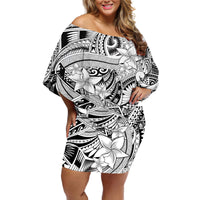 Polynesia Off Shoulder Short Dress Tribal Polynesian Spirit With White Pacific Flowers - Wonder Print Shop