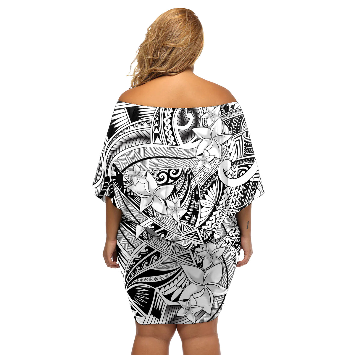 Polynesia Off Shoulder Short Dress Tribal Polynesian Spirit With White Pacific Flowers - Wonder Print Shop
