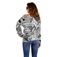 Polynesia Off Shoulder Sweater Tribal Polynesian Spirit With White Pacific Flowers - Wonder Print Shop