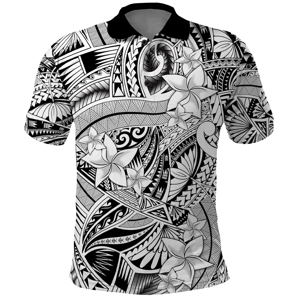 Polynesia Polo Shirt Tribal Polynesian Spirit With White Pacific Flowers - Wonder Print Shop