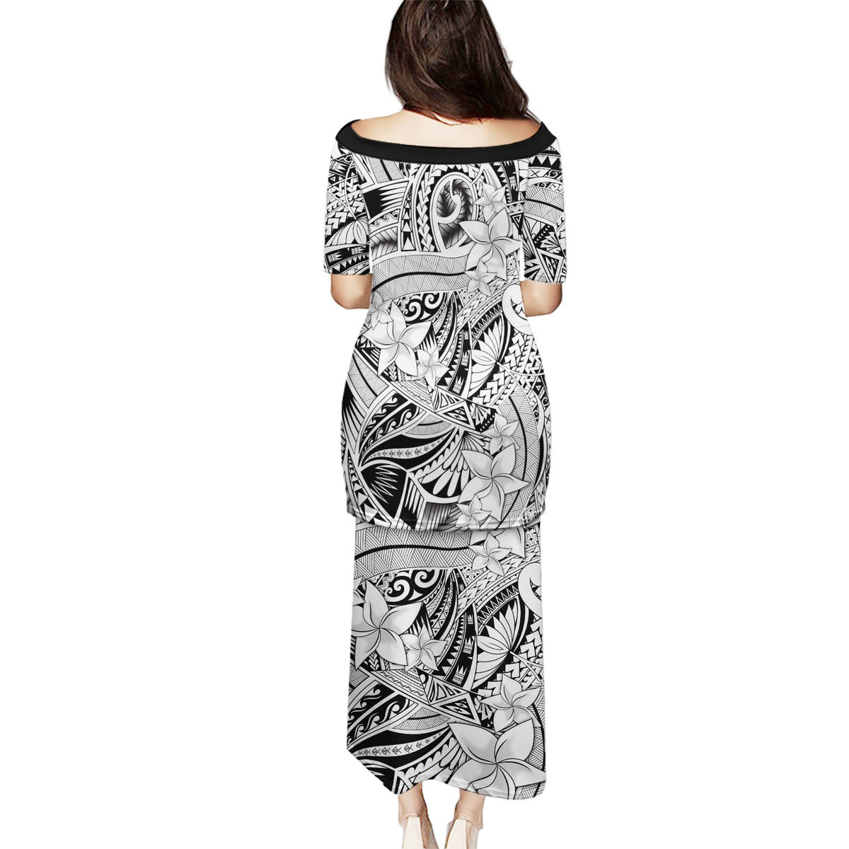 Polynesia Puletasi Tribal Polynesian Spirit With White Pacific Flowers - Wonder Print Shop