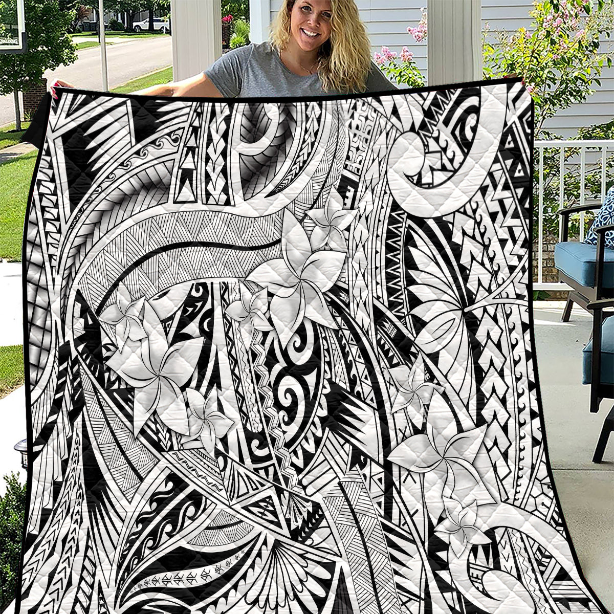 Polynesia Quilt Tribal Polynesian Spirit With White Pacific Flowers - Wonder Print Shop