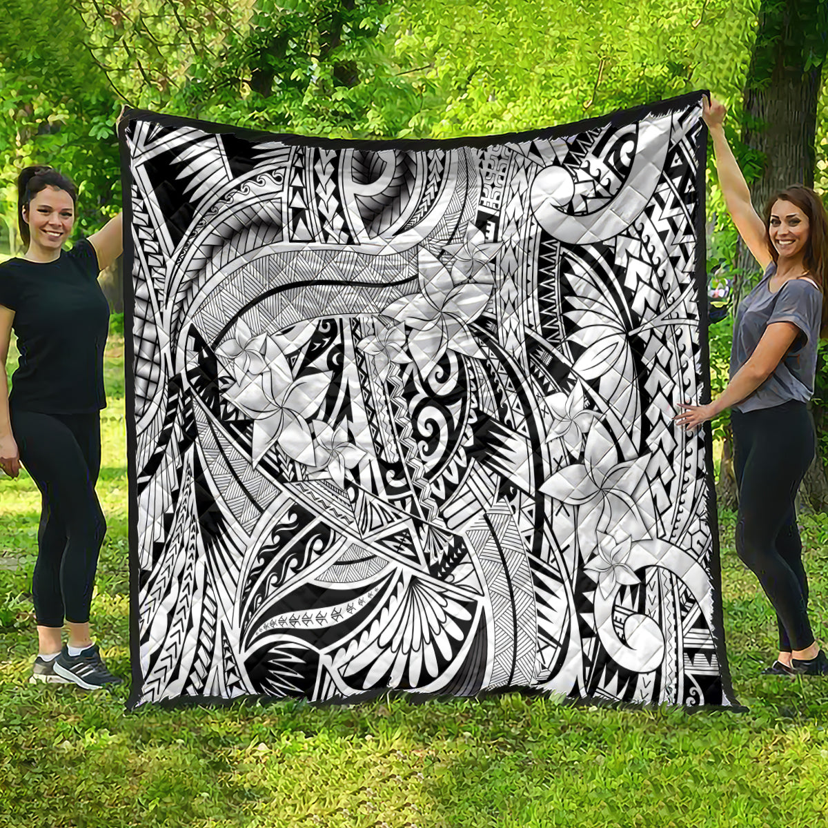 Polynesia Quilt Tribal Polynesian Spirit With White Pacific Flowers - Wonder Print Shop