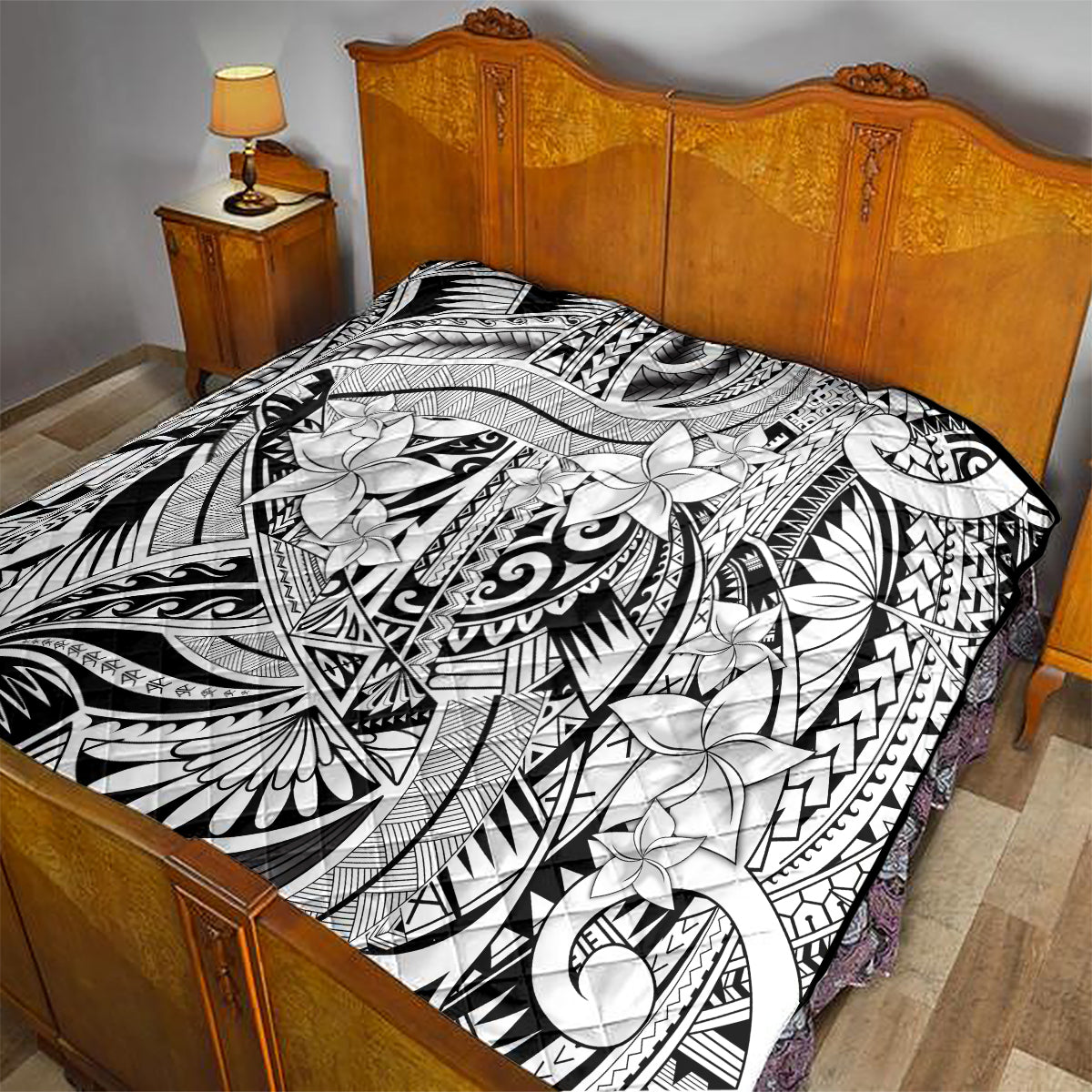 Polynesia Quilt Tribal Polynesian Spirit With White Pacific Flowers - Wonder Print Shop