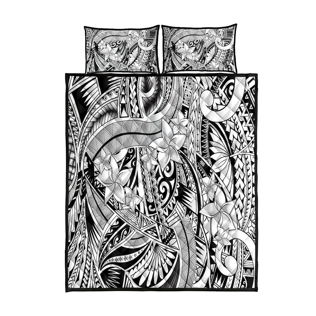 Polynesia Quilt Bed Set Tribal Polynesian Spirit With White Pacific Flowers - Wonder Print Shop