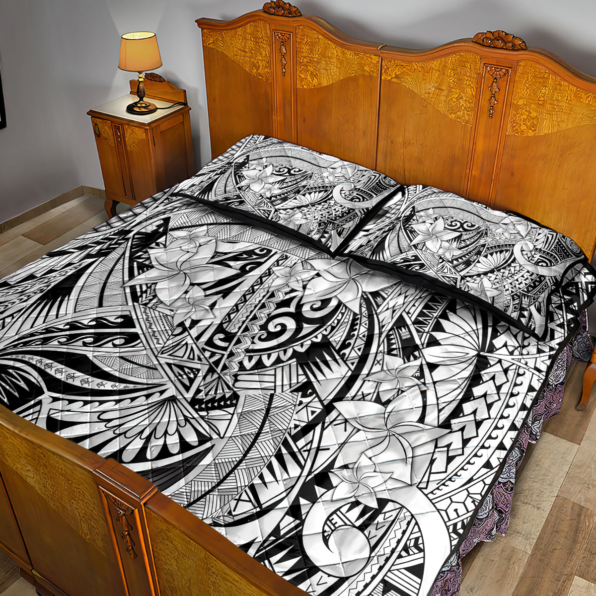 Polynesia Quilt Bed Set Tribal Polynesian Spirit With White Pacific Flowers - Wonder Print Shop