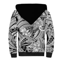 Polynesia Sherpa Hoodie Tribal Polynesian Spirit With White Pacific Flowers - Wonder Print Shop
