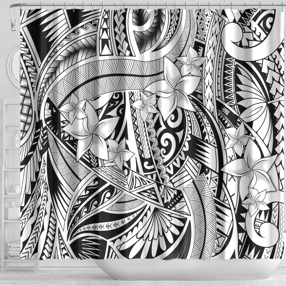 polynesia-shower-curtain-tribal-polynesian-spirit-with-white-pacific-flowers