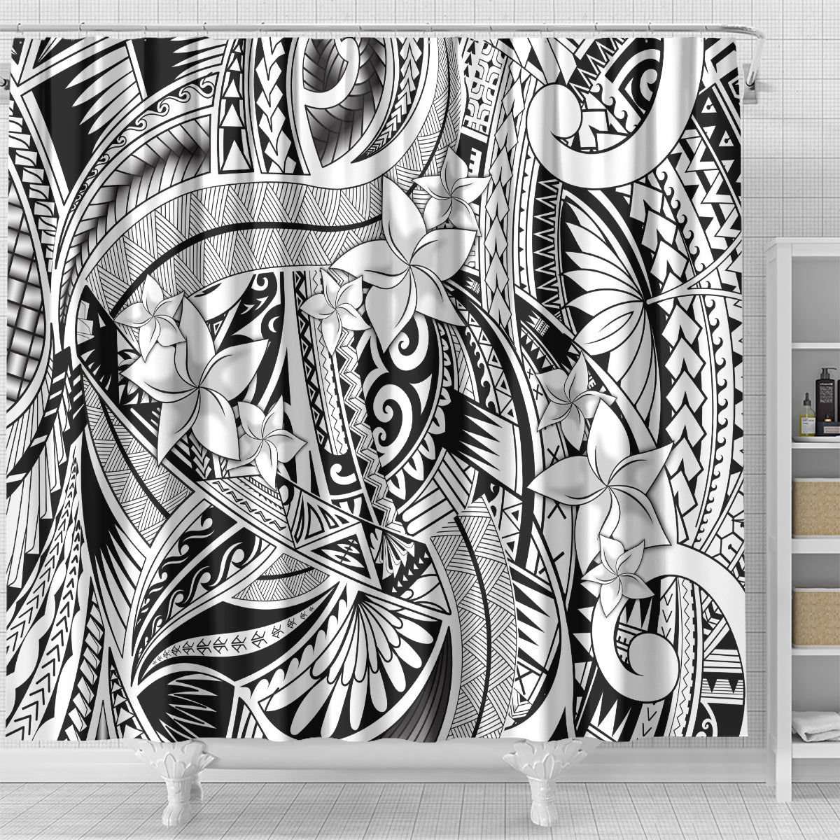 polynesia-shower-curtain-tribal-polynesian-spirit-with-white-pacific-flowers