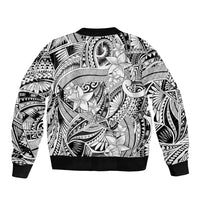 Polynesia Sleeve Zip Bomber Jacket Tribal Polynesian Spirit With White Pacific Flowers - Wonder Print Shop