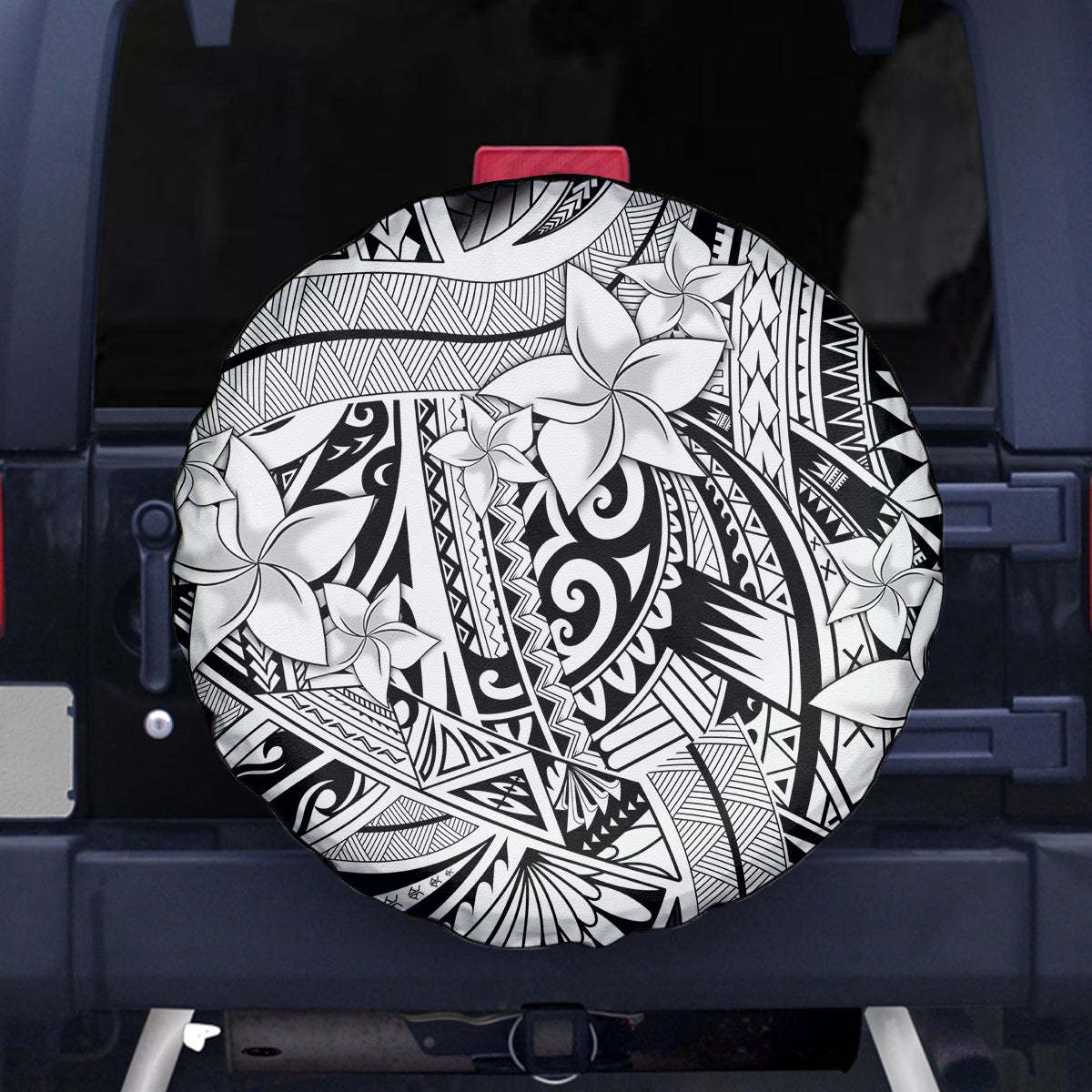 Polynesia Spare Tire Cover Tribal Polynesian Spirit With White Pacific Flowers - Wonder Print Shop