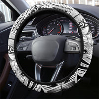 Polynesia Steering Wheel Cover Tribal Polynesian Spirit With White Pacific Flowers - Wonder Print Shop