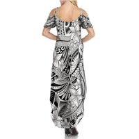 Polynesia Summer Maxi Dress Tribal Polynesian Spirit With White Pacific Flowers - Wonder Print Shop