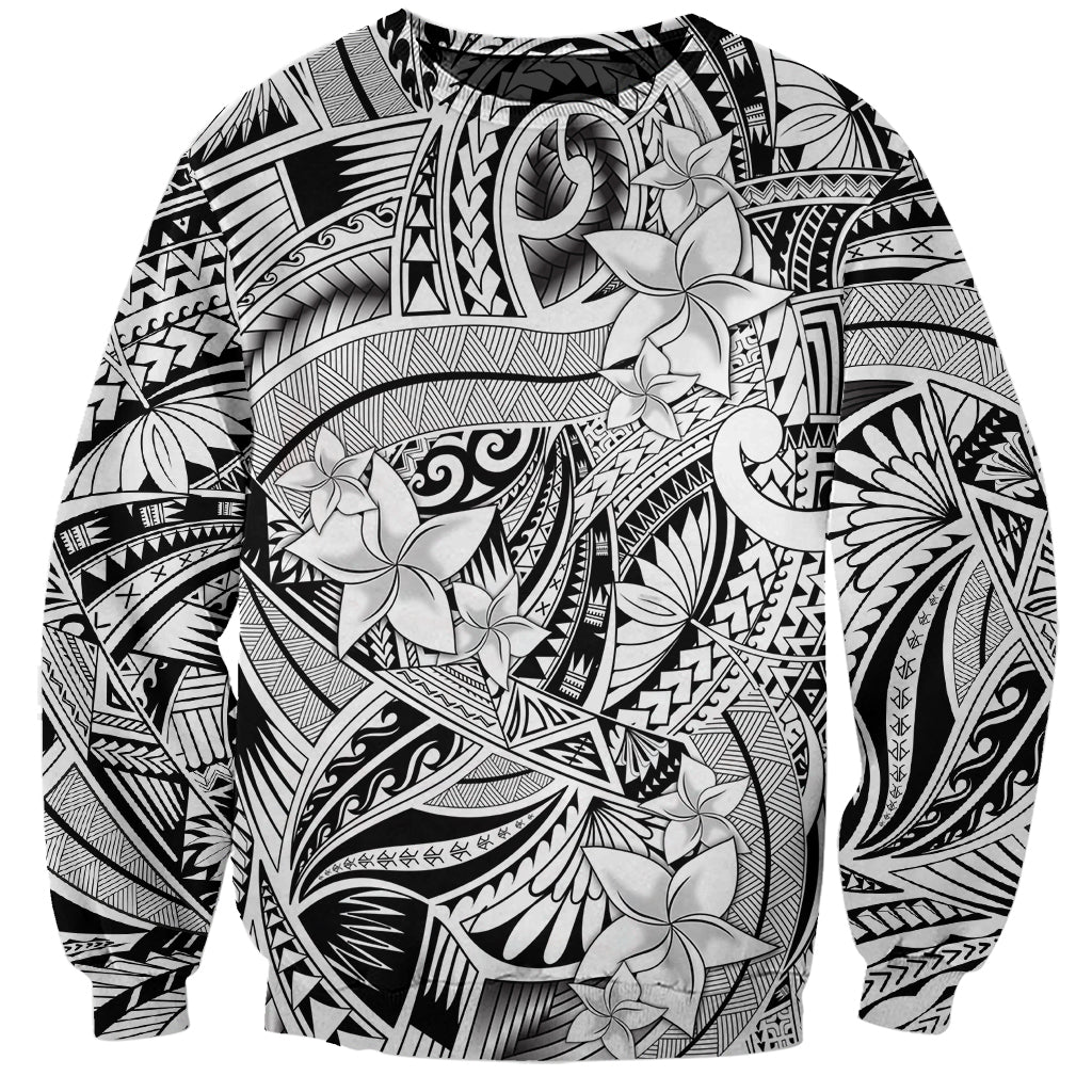 Polynesia Sweatshirt Tribal Polynesian Spirit With White Pacific Flowers - Wonder Print Shop