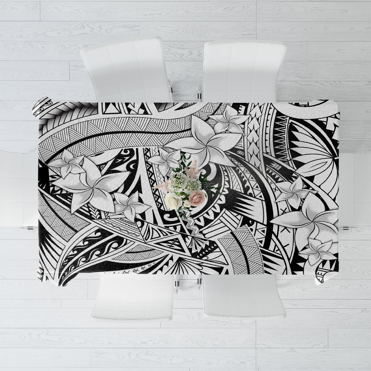 Polynesia Tablecloth Tribal Polynesian Spirit With White Pacific Flowers - Wonder Print Shop