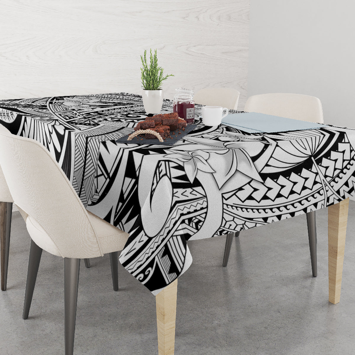 Polynesia Tablecloth Tribal Polynesian Spirit With White Pacific Flowers - Wonder Print Shop