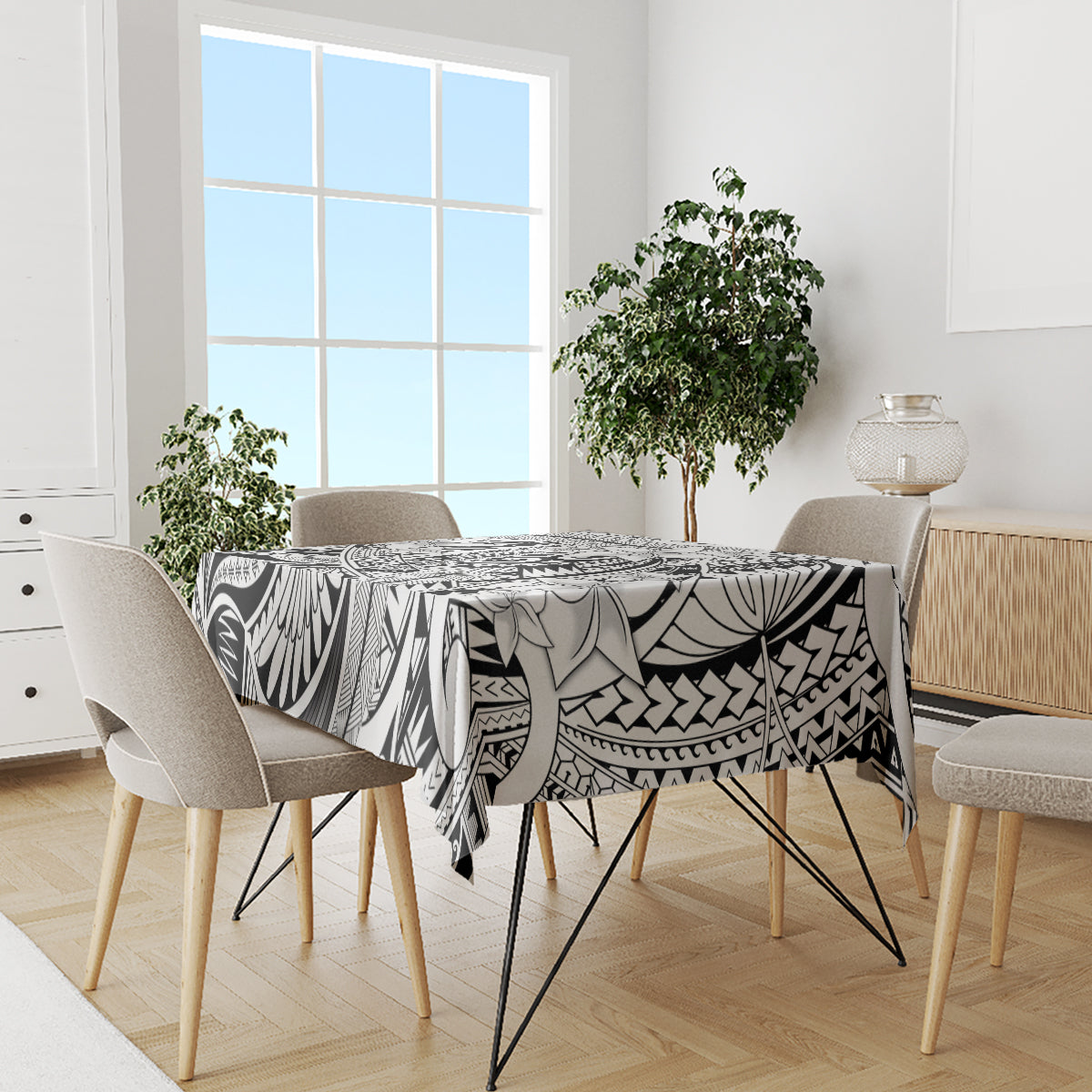 Polynesia Tablecloth Tribal Polynesian Spirit With White Pacific Flowers - Wonder Print Shop