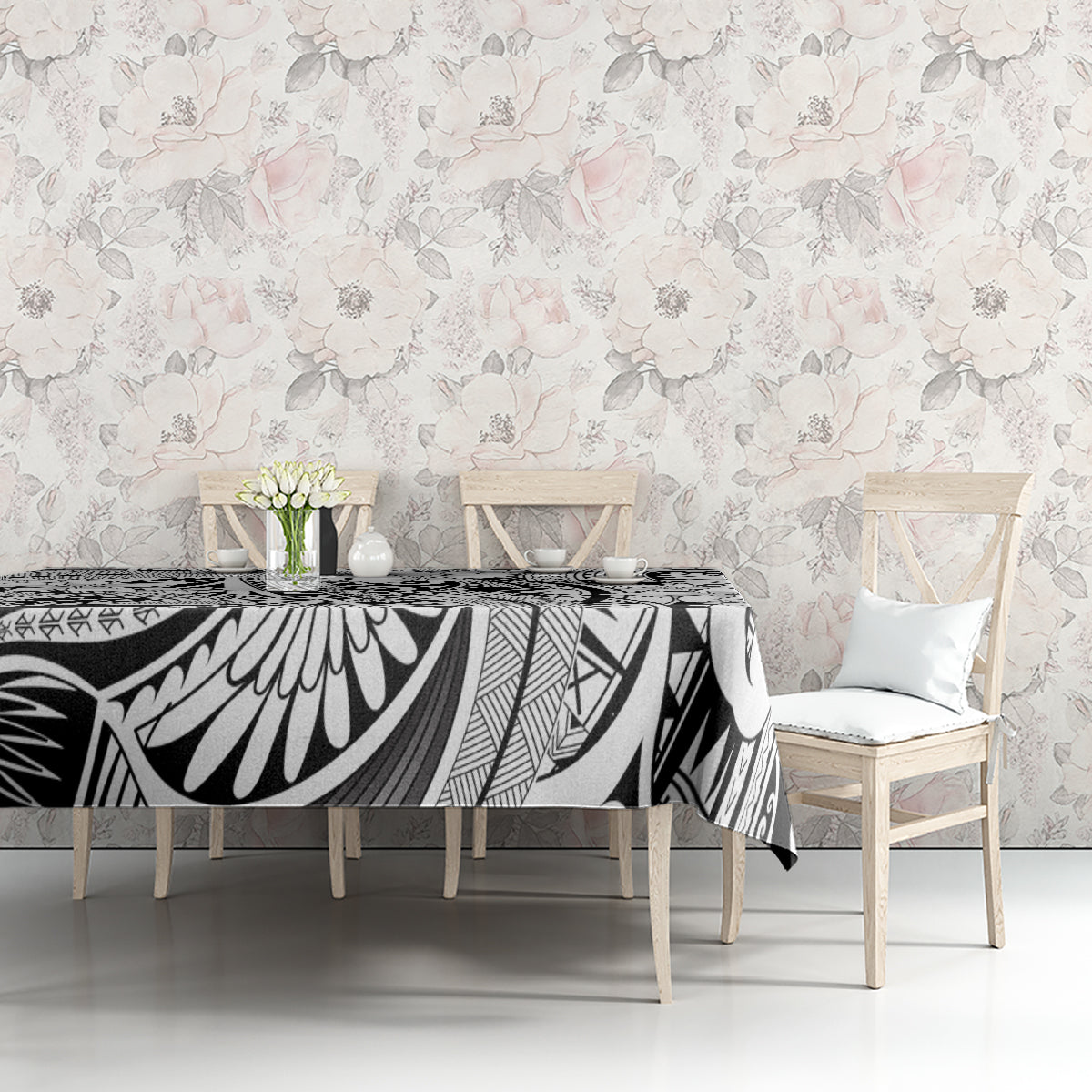 Polynesia Tablecloth Tribal Polynesian Spirit With White Pacific Flowers - Wonder Print Shop
