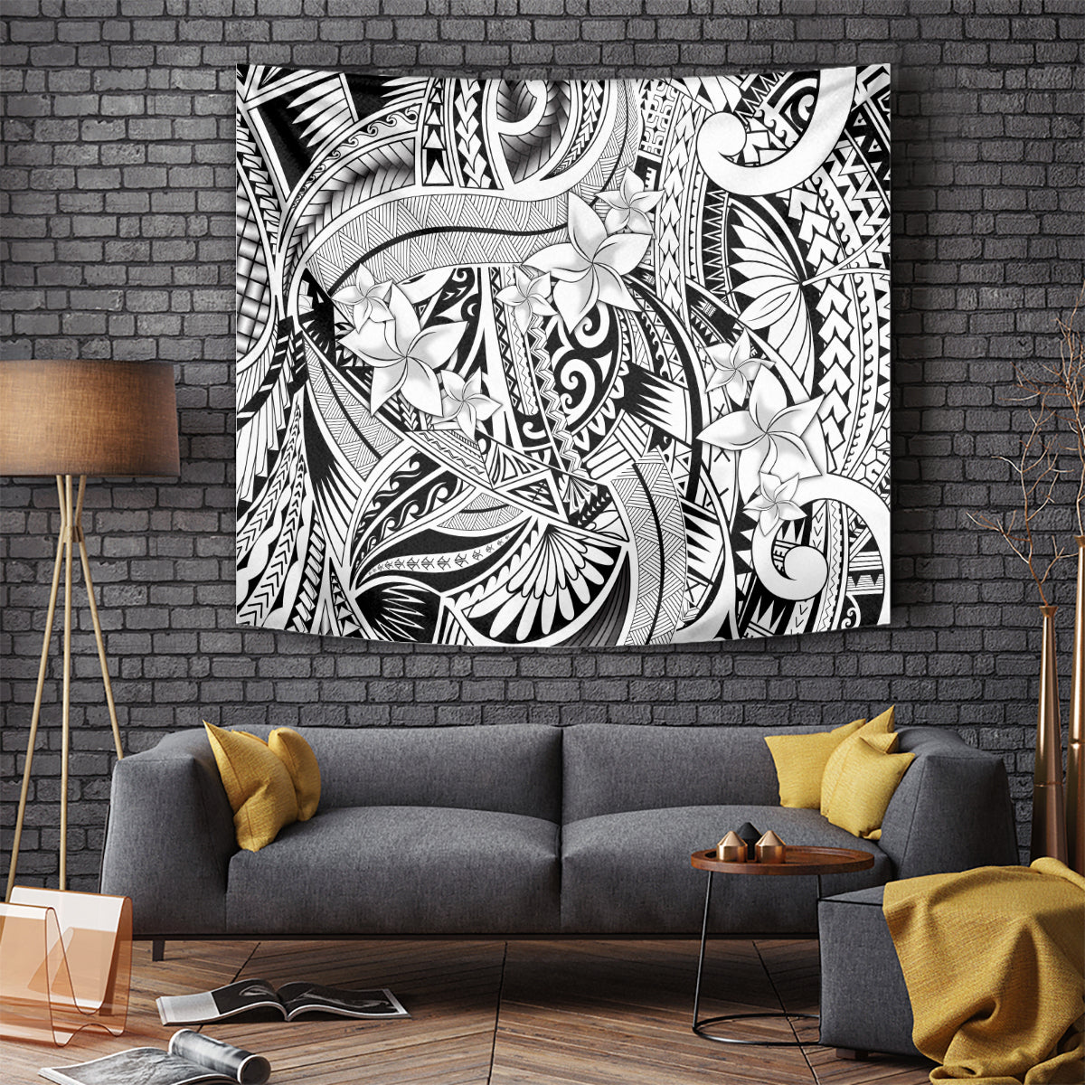 Polynesia Tapestry Tribal Polynesian Spirit With White Pacific Flowers - Wonder Print Shop