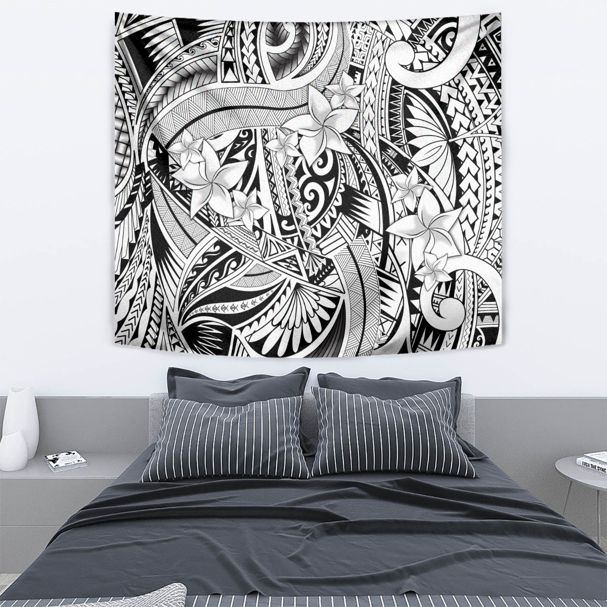 Polynesia Tapestry Tribal Polynesian Spirit With White Pacific Flowers - Wonder Print Shop