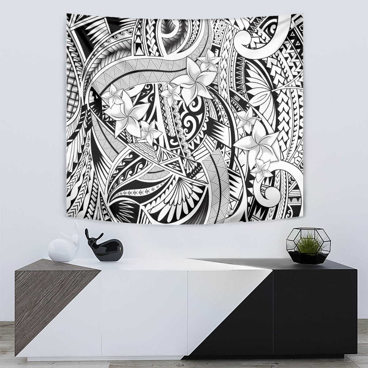 Polynesia Tapestry Tribal Polynesian Spirit With White Pacific Flowers - Wonder Print Shop