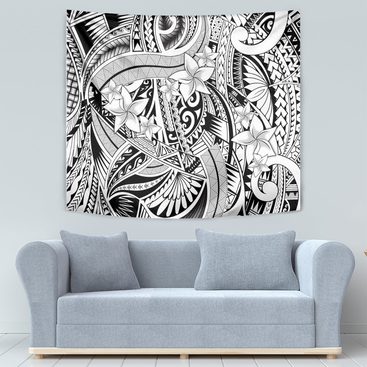 Polynesia Tapestry Tribal Polynesian Spirit With White Pacific Flowers - Wonder Print Shop