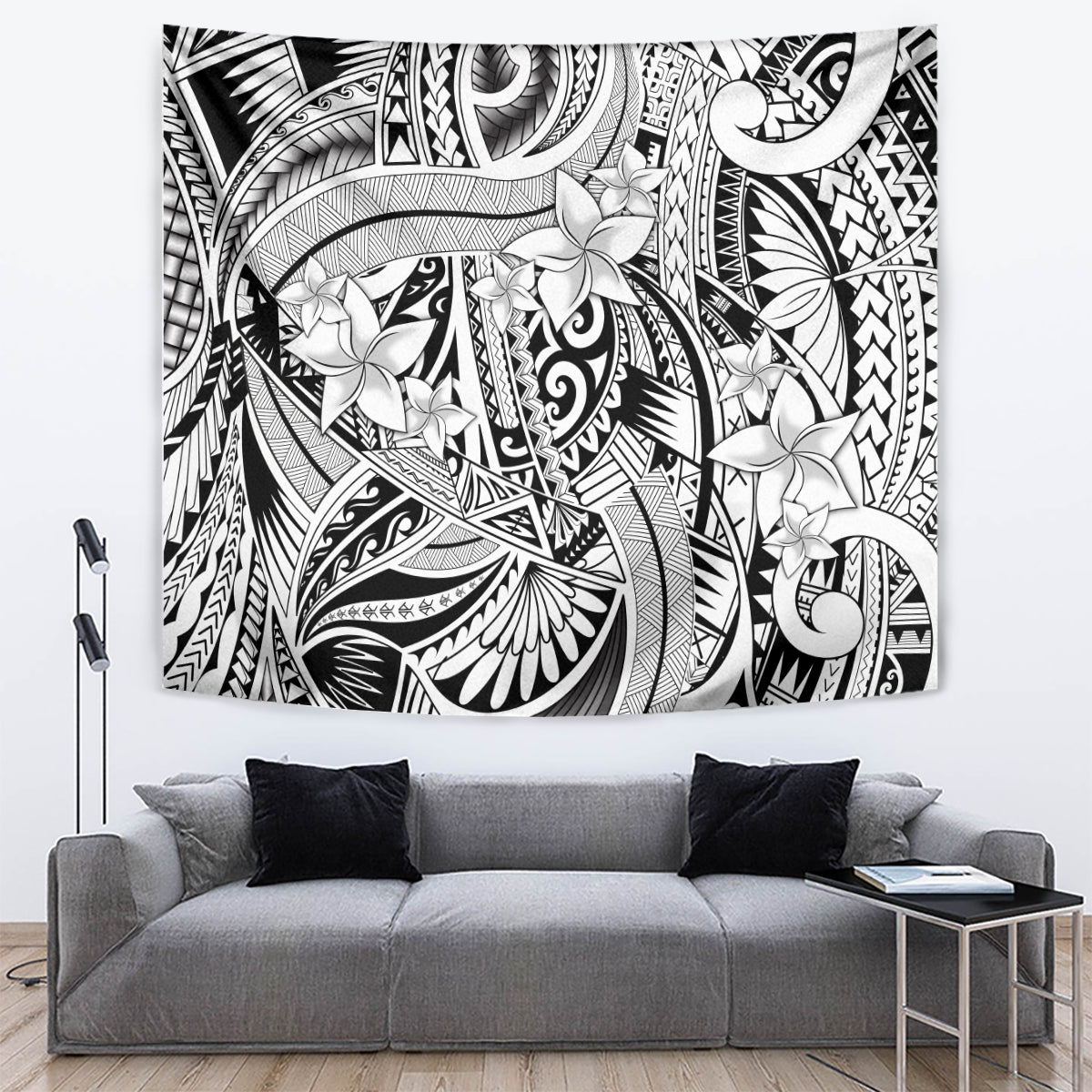 Polynesia Tapestry Tribal Polynesian Spirit With White Pacific Flowers - Wonder Print Shop