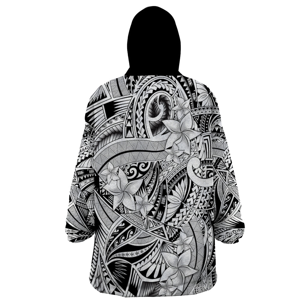 Polynesia Wearable Blanket Hoodie Tribal Polynesian Spirit With White Pacific Flowers - Wonder Print Shop