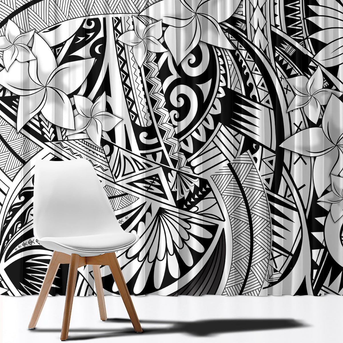 Polynesia Window Curtain Tribal Polynesian Spirit With White Pacific Flowers - Wonder Print Shop