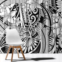 Polynesia Window Curtain Tribal Polynesian Spirit With White Pacific Flowers - Wonder Print Shop