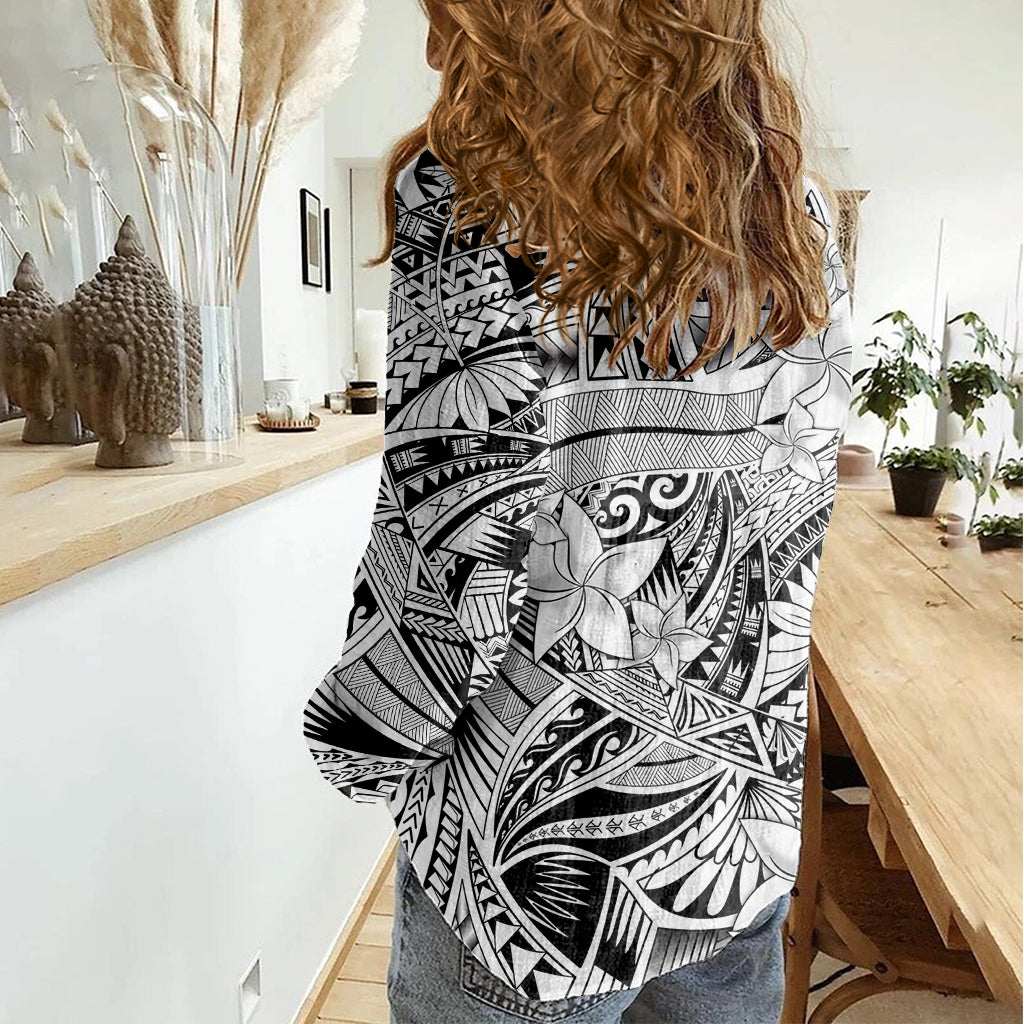Polynesia Women Casual Shirt Tribal Polynesian Spirit With White Pacific Flowers - Wonder Print Shop
