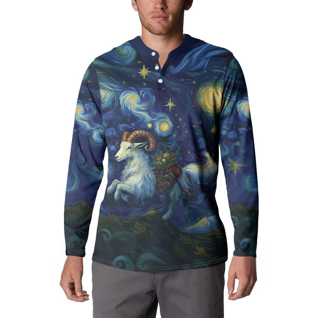 Yule Goat Starry Night Button Sweatshirt LT9 - Wonder Print Shop