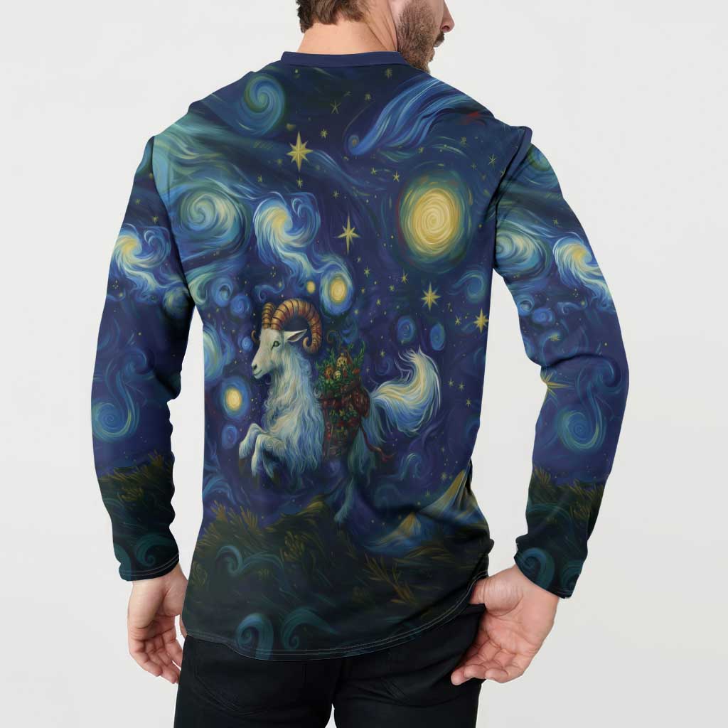 Yule Goat Starry Night Button Sweatshirt LT9 - Wonder Print Shop