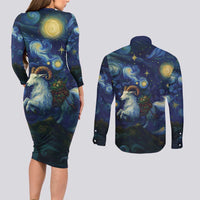 Yule Goat Starry Night Couples Matching Long Sleeve Bodycon Dress and Long Sleeve Button Shirt LT9 - Wonder Print Shop