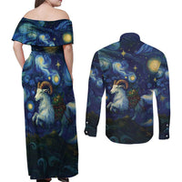 Yule Goat Starry Night Couples Matching Off Shoulder Maxi Dress and Long Sleeve Button Shirt LT9 - Wonder Print Shop