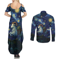 Yule Goat Starry Night Couples Matching Summer Maxi Dress and Long Sleeve Button Shirt LT9 - Wonder Print Shop
