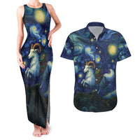 Yule Goat Starry Night Couples Matching Tank Maxi Dress and Hawaiian Shirt LT9 - Wonder Print Shop