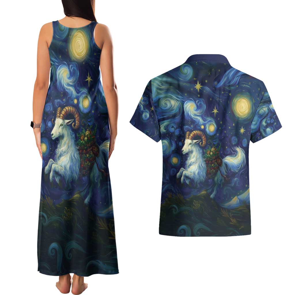Yule Goat Starry Night Couples Matching Tank Maxi Dress and Hawaiian Shirt LT9 - Wonder Print Shop