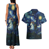 Yule Goat Starry Night Couples Matching Tank Maxi Dress and Hawaiian Shirt LT9 - Wonder Print Shop
