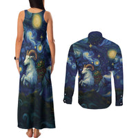 Yule Goat Starry Night Couples Matching Tank Maxi Dress and Long Sleeve Button Shirt LT9 - Wonder Print Shop